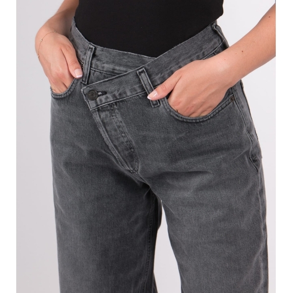 Agolde Criss Cross High Waist Loose Straight Jeans in Synchronize Gray Black 23 - Picture 5 of 16